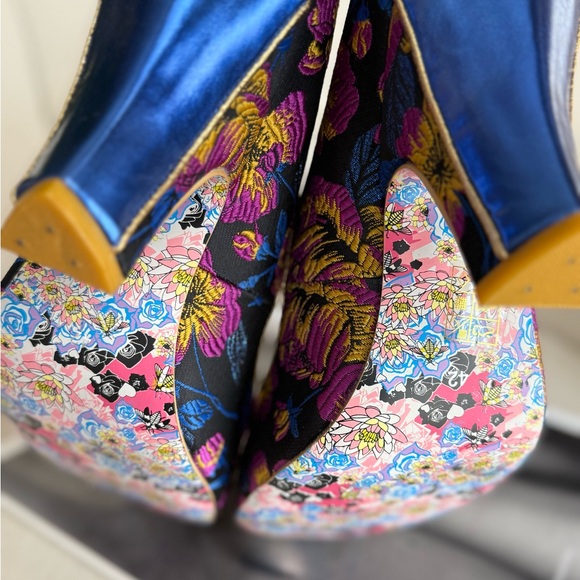 Floral Velvet Shoes unique Victorian heel couture theatrical piece retro style - Picture 11 of 13